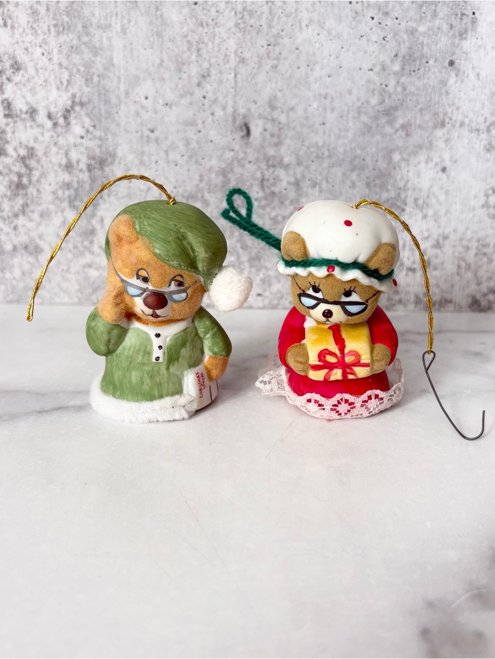 Vintage Jasco Christmas Bear Ornaments Mr Mrs Claus Taiwan Pair